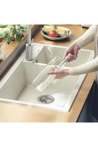 Tineke Beyaz Yaprak Model Silikon Uçlu Ekstra Yumuşak Bardak Şişe Ve Biberon Temizleme Fırçası