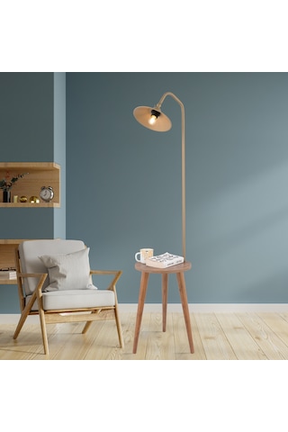 Clifferd Eskitme Başlıklı Ahşap Sehpalı Modern Ayaklı Abajur Lamba Ahşap Lambader