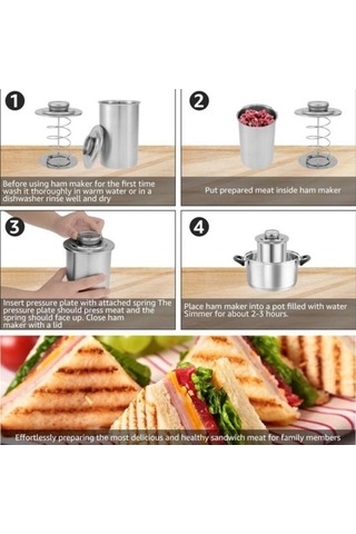 Novahub Lezzetli Ev Yapımı Şarküteri Etleri İçin Buharda Pişir Et Kovası Paslanmaz Çelik, Termometreli, Büyük Kapasiteli Gümüş