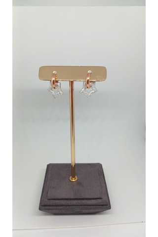 Rose Kaplama Yıldız Figürlü Taşlı 925 Ayar Gümüş Halka Küpe 4.82 Gr Gümüş