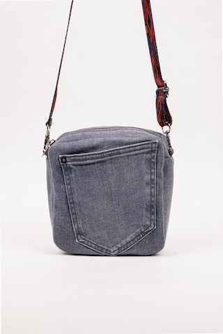 Fabric Craft Bag Kadın Çapraz Çanta Denim Kot Cepli Desenli Askılı Özel Seri 21x21 Cm Gri