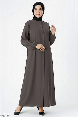 Medine İpeği Mevlana Kesim Cepli Kuşaklı Bol Ferace 4000-vizon Bej