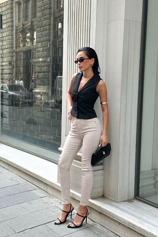 HLT Jeans Kadın Krem Süper Skinny Fit Esnek Likralı Yüksek Bel Denim Jean Kot Pantolon Jennie-2003 Krem