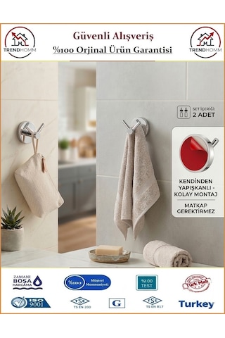 Trendhomm İkili Pvc Mutfak Banyo Havlu Askılığı - Yapışkanlı - 2 Adet Krom