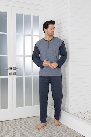 Sude Homewear Erkek Füme Renk Jakarlı Uzun Kol Pijama Takımı Gri