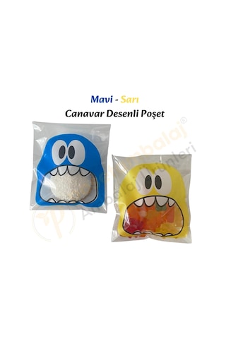 30 Adet Mavi-sarı Renkli Canavar Desenli Cake Pop & Kurabiye Poşeti-10x15 Cm