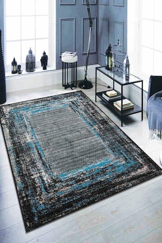 Mavi Modern Klasik Kaymaz Tabanlı Dekoratif Halı Ar123n11