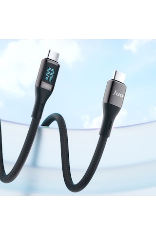 Juo 100W 5A Qc4.0 Dijital Led Ekranlı E-mark Çipli Usb Pd Type-c Hızlı Şarj ve Data Kablosu 1M