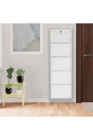 Kilitli 5'li Metal Ayakkabılık - Beyaz