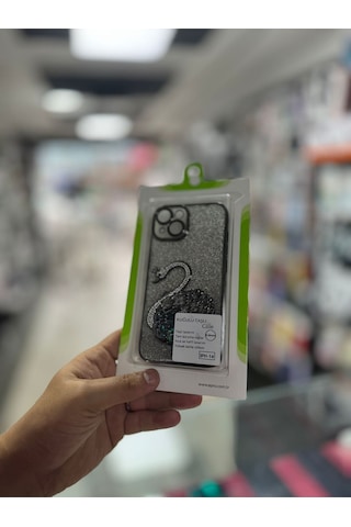 Apple Uyumlu iPhone 14 Kuğulu Taşlı Kılıf 13