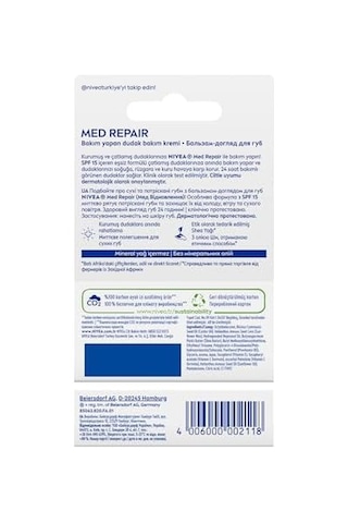 Med Repair Dudak Bakım Kremi, 24 Saat Nem,doğal Yağlar İle Çatlamış Dudak Bakım,spf 15 4,8 Ml
