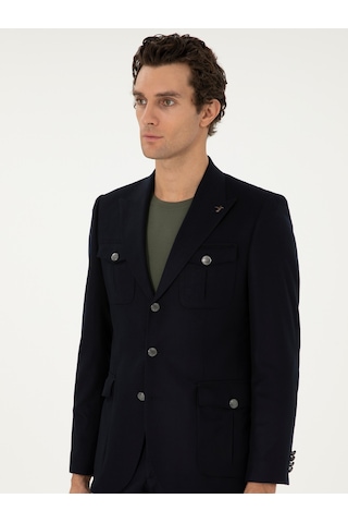 Cacharel Koyu Lacivert Slim Fit Blazer Ceket