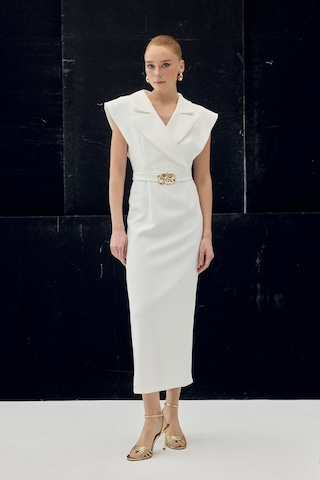 Sateen Aksesuar Detaylı Maxi Elbise - Ekru-137077 Ekru
