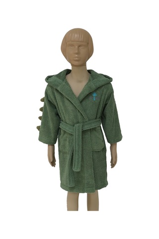 %100 Pamuk Çocuk Bornoz Yeşil Dinozor Yeşil