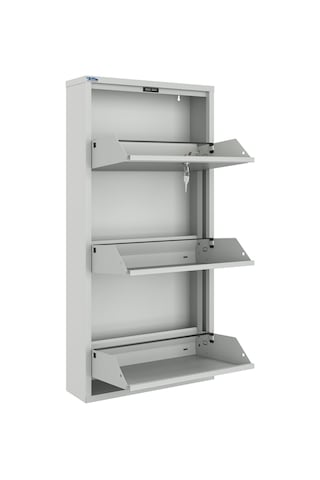 Ceha Kilitli 3'lü Metal Ayakkabılık - Gri K.AYK-3/P7035/KL