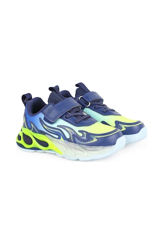 Pepino Erkek Çocuk Spor Ayakkabı Alev Desenli Cırt Cırtlı Esnek Lastik Bağcıklı Hafif Işıklı Taban Sneaker 2226 Lacivert-sarı
