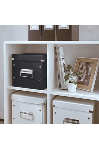 Rın Kapaklı Derin Saklama Kutusu Siyah Çelik Ahşap Minimalist 22 X 22 X 11 Cm Çok Renkli