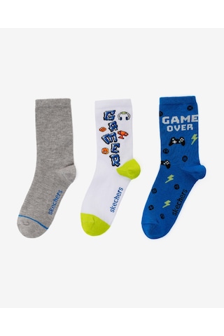 Skechers 3'lü Paket Funny Feet Uzun Çorap Büyük Erkek Çocuk Beyaz-gri-mavi Sk2520125-3474