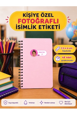 Pamuğum Atelier Kişiye Özel Fotoğraflı İsimli Okul Etiketi 48 Adet Çok Renkli