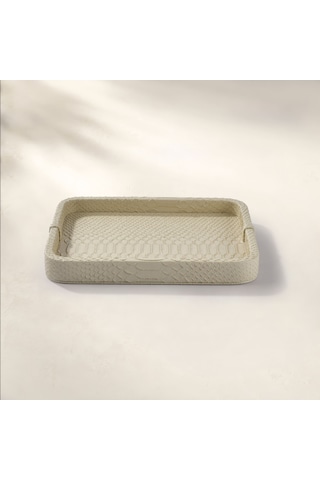 Cleo Krokodil Dekoratif Deri Tepsi Bej 30x23x3 Cm Çok Renkli