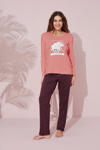 Siyah İnci Pamuklu Örme Pijama Takım 24241103 Koyu Somon