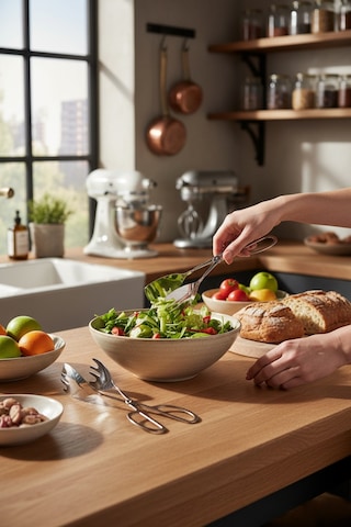 Akayev Aurea 3lü Premium Pasta Salata Makarna Maşa Takımı Gümüş