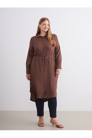 Lcwaıkıkı Classic Kahverengi Dokulu Oversize Kadın Gömlek Tunik