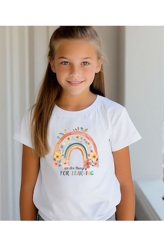 Aselinda Back To School Baskılı Unisex Çocuk Tişört-okula Dönüş Baskılı Çocuk Tişört Beyaz