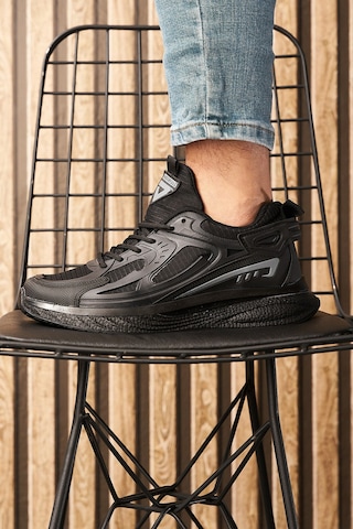 Günlük Erkek Sneaker Fileli Bağcıklı Kalın Tabanlı Rahat Spor Ayakkabı 4267 Siyah-siyah