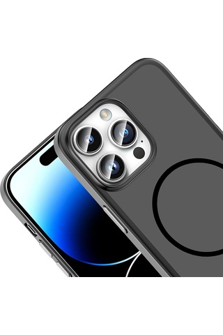 iPhone Uyumlu 14 Pro Max Kılıf Magsafe Şarj Özellikli Ultra İnce Mat Soft Lora Pc Kapak Siyah