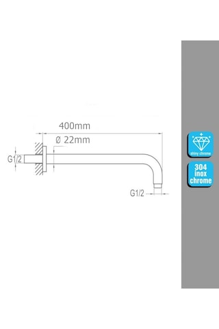 Yapıtaşı Yt296 Ankastre Duvardan Tepe Duş Başlığı Borusu Oval40cm Krom