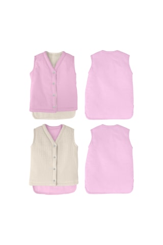 Müslin Bebek Yelek Organik Kışlık Bej Bej - Pembe