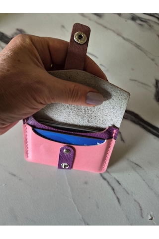 Gogo Bıttırıbızdık Cüzdan Kartlık Hakiki Deri El Yapımı Mor - Pembe