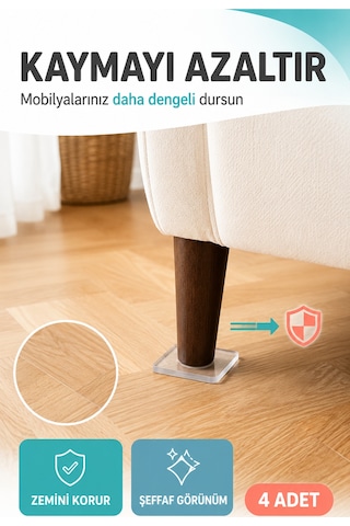 4'lü Şeffaf Silikon Mobilya Ayağı Koruyucu Ped Kaydırmaz Koltuk Masa Sandalye Zemin Koruyucu Altlığı
