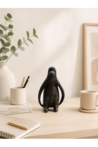 Penguen Biblo Dekoratif Obje Minimal Modern Kitaplık Rafı Ve Komidin Üstü Dekoru Reçine Küçük Boy Siyah Dekor Aksesuar 11 Cm