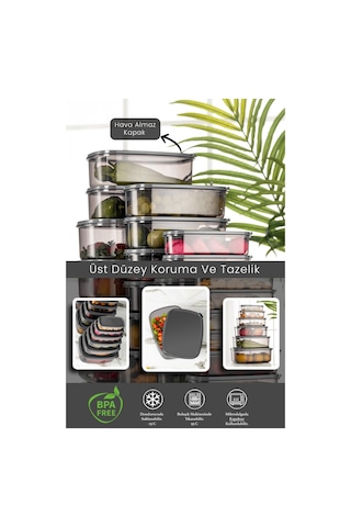 Meleni Home 6 Lı Dikdörtgen Sweet Şeffaf Saklama Kabı Seti - Platin Serisi