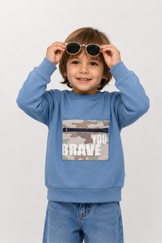 Overdo Kids Erkek Çocuk Kamuflaj Desenli Uzun Kol Sweatshirt Mavi