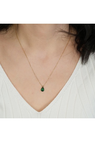 Peridot Damla Taşlı Gümüş Kolye Gm11