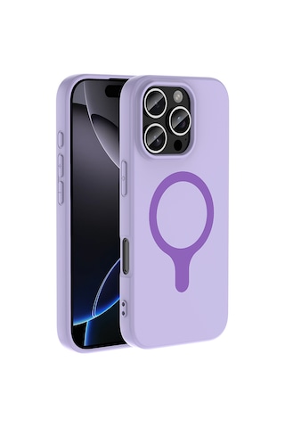 Apple iPhone Uyumlu 16 Pro Kılıf M-safe Şarj Özellikli Zore Aris Silikon Kapak - Lila