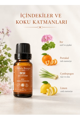 Minia Bahçe Neşe Joy Uçucu Yağ Karışımı Itır Tatlı Portakal Aromatik Çim ve Limon Yağları 10 ML