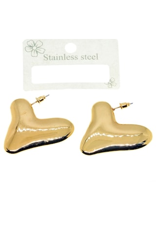 Altın Renk Kalp Küpe Vip Kararmaz Solmaz Çelik Küpe Altın