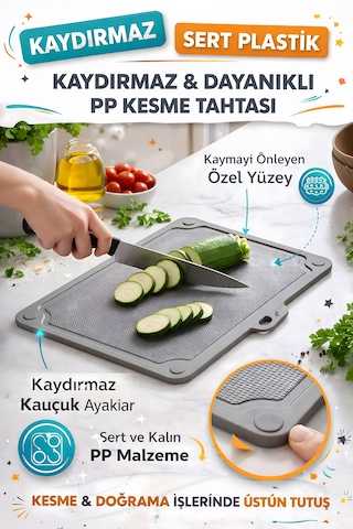 Kaydırmaz Pp Sert Plastik Kalın Ve Dayanıklı Kaymaz Tabanlı Profesyonel Doğrama Kesme Tahtası Çok Renkli