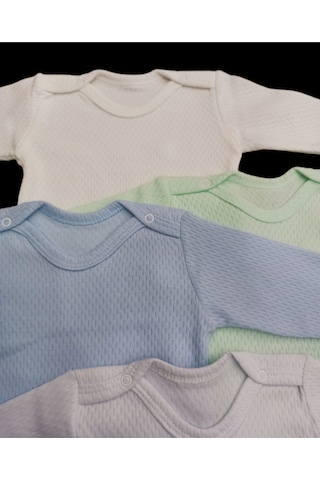 özdemirli bebe Uzun Kollu Çıtçıtlı Badi Bisiklet Yaka Body Hava Alır Kumaş Düz Renk Zıbın (4lü Paket) 0-48 Ay Arası
