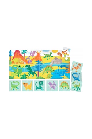 Headu 8+1 Çift Taraflı Dinozorlar Puzzle