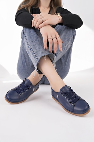 Nesilshoes Modessa 160 Laci Bağcıklı Hakiki Soft Deri Kadın Ayakkabı Lacivert