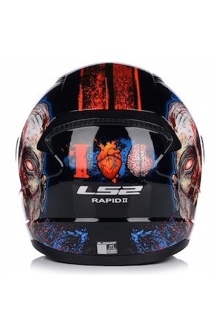 Ls2 Rapid 2 Zombie Mavi Camlı Kapalı Motosiklet Kaskı Kırmızı - Siyah