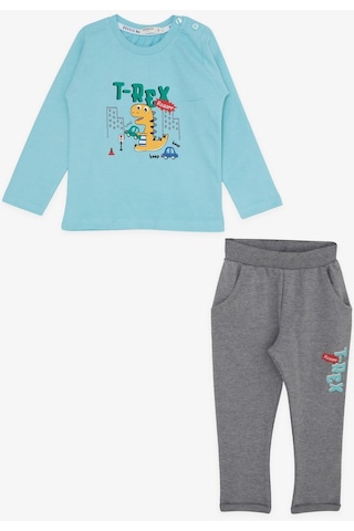 Erkek Bebek Dinazor Baskılı Eşofman Takım-13390-turkuaz Turkuaz