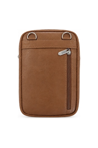 Levano Leather Hakiki İtalyan Dana Derisi Erkek Çapraz Askılı Omuz Çantası 22x16 Cm Fermuarlı Deri Postacı Çanta Açık Kahverengi