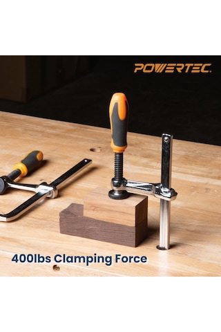 Powertec 71409 Hızlı Vidalı Kılavuz Ray Kelepçesi, Mft Ve Kılavuz Ray Sistemi İçin, 17,78 Cm Kapasite X 6,02 Cm Boğaz Derinliği, 181 Kg Sıkıştırma Kuvveti, 2 Paket