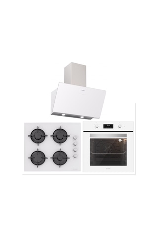 Silverline BO6502W02 - CS5349W01 - 3457 Soho 60 Beyaz Cam Ankastre Set